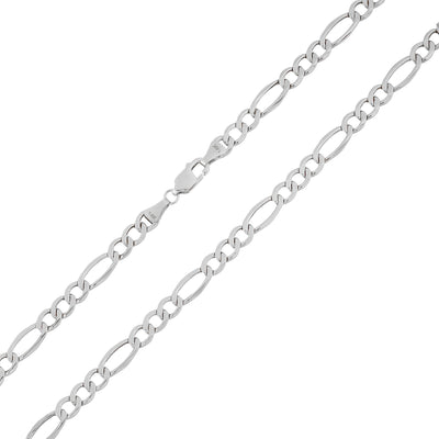 Figaro Link Chain Necklace 14K White Gold - Solid
