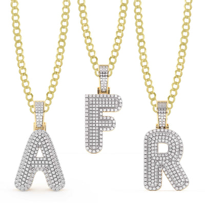 Women's Diamond Initial Letter Necklace Solid 10K Yellow Gold