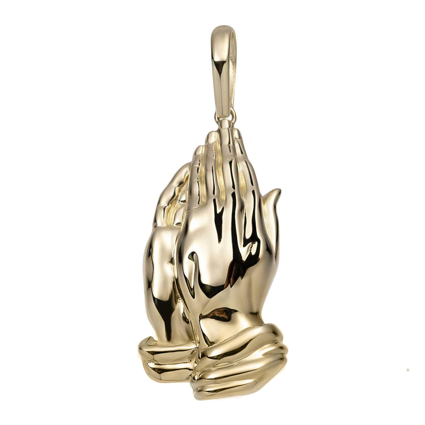 2" Polished Praying Hands Pendant 14K Solid Yellow Gold