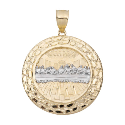 Nugget Bordered Last Supper Medallion Pendant 10K Yellow Gold