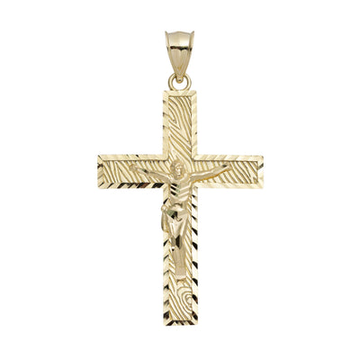 Diamond-Cut Jesus Crucifix Cross Pendant 10K Yellow Gold