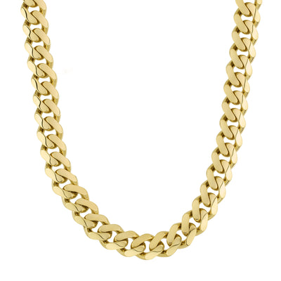 Monaco Chain Miami Cuban Link Chain CZ Lock Necklace 10K Yellow Gold - Hollow