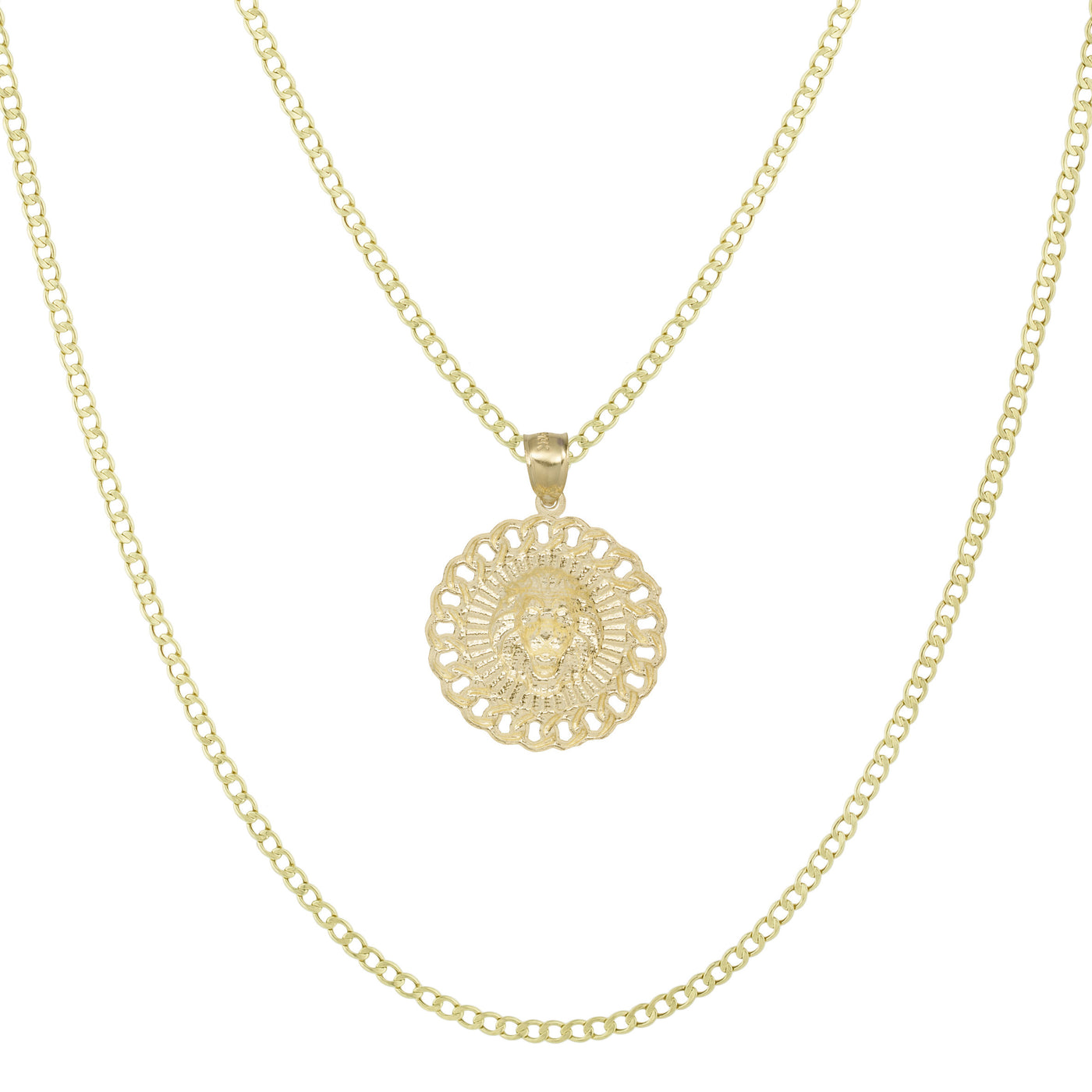 1 3/8" Lion Head Pendant & Chain Necklace Set 10K Yellow White Gold