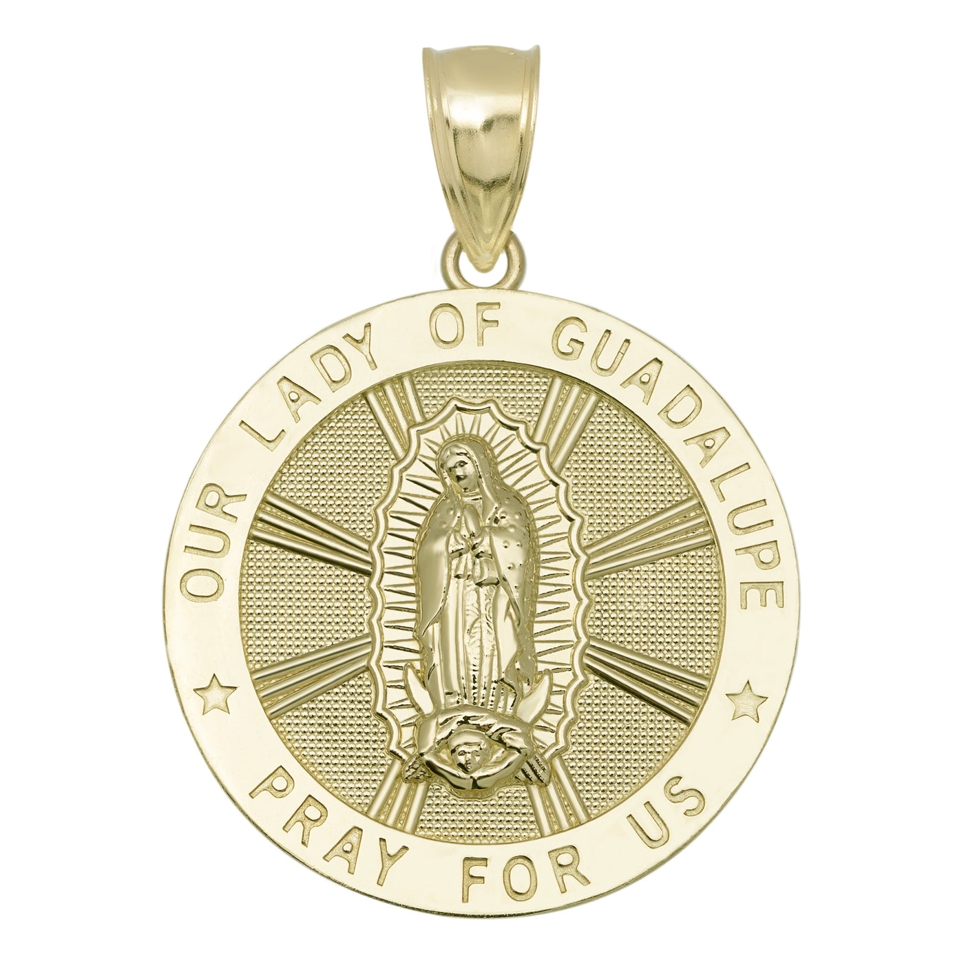 Lady Guadalupe Virgin Mary Medallion Pendant 10K Yellow Gold