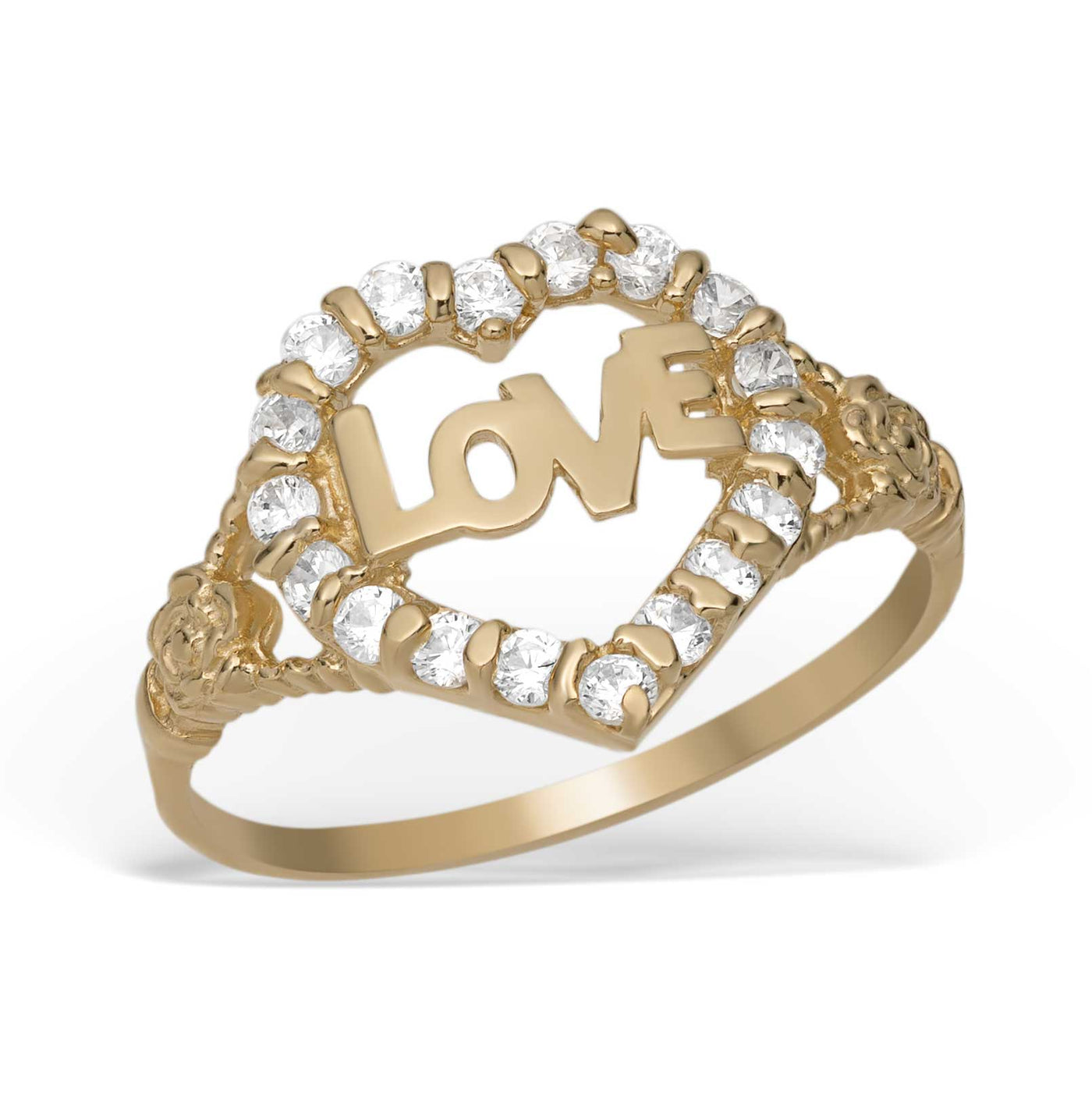 Women's CZ Heart Love Ring 10K Yellow Gold