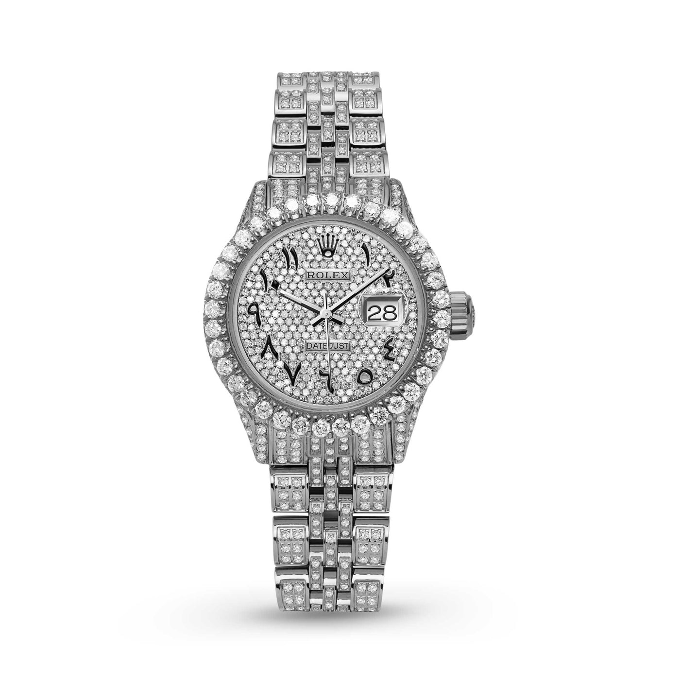 Women Rolex Datejust Diamond Bezel Watch 26mm Black Arabic Dial | 7ct