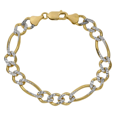 Women's Pavé Figaro Link Bracelet 10K Yellow White Gold - Solid