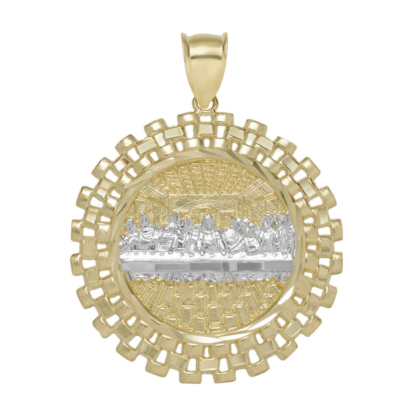 Railroad Framed Last Supper Medallion Pendant 10K Yellow Gold