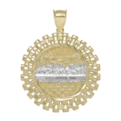 Railroad Framed Last Supper Medallion Pendant 10K Yellow Gold