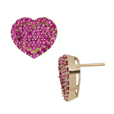 1/2" Women's Pink CZ Heart Stud Earrings 10K Yellow Gold