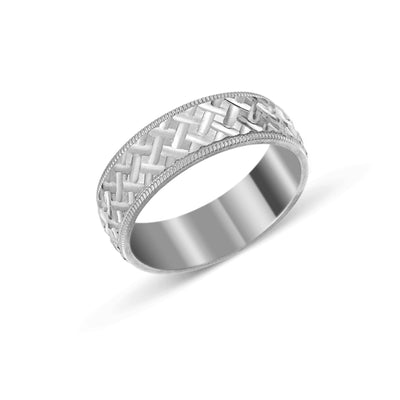 Woven Pattern Comfort Fit Wedding Band Platinum - Solid