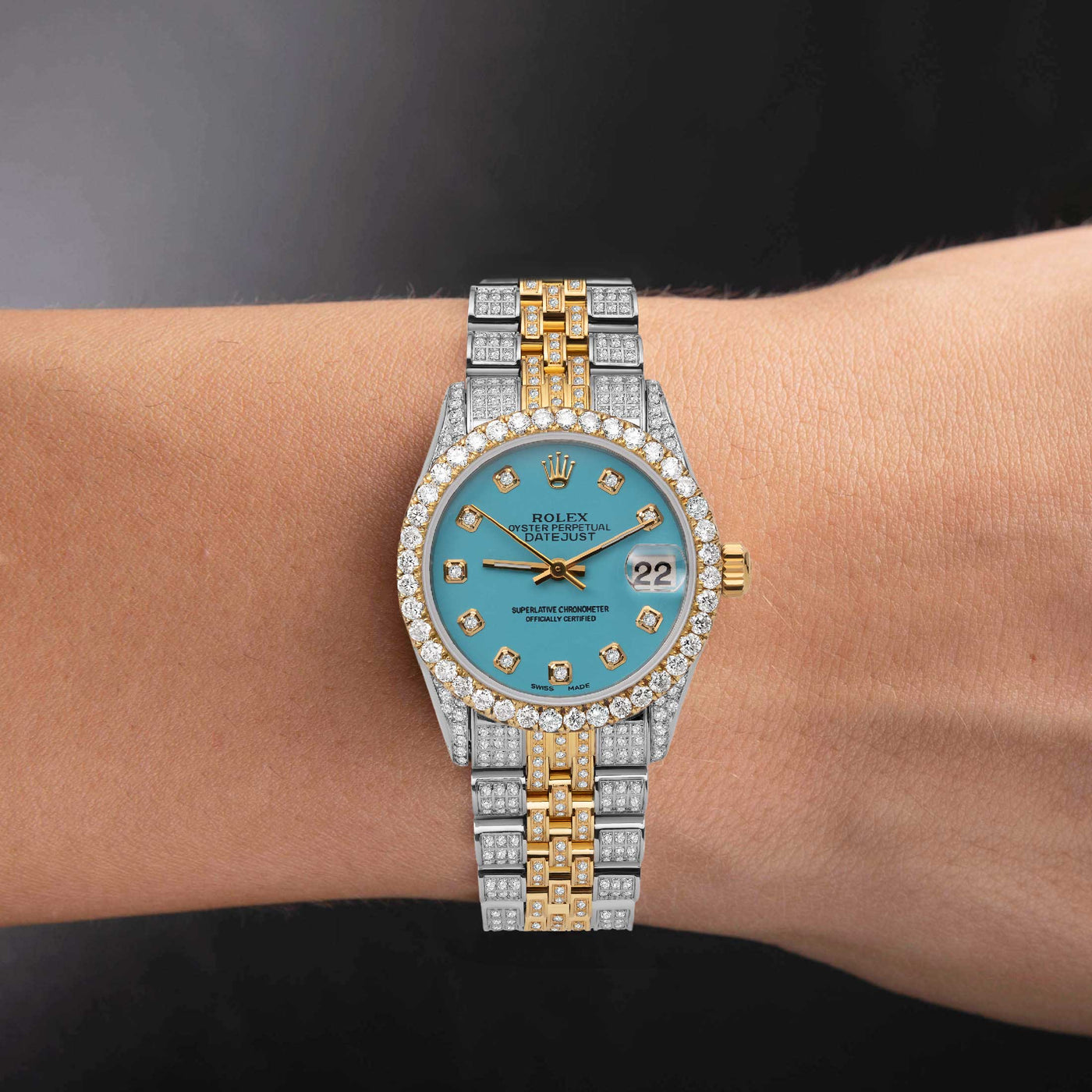 Rolex Datejust Diamond Bezel Watch 31mm Turquoise Dial | 6.75ct