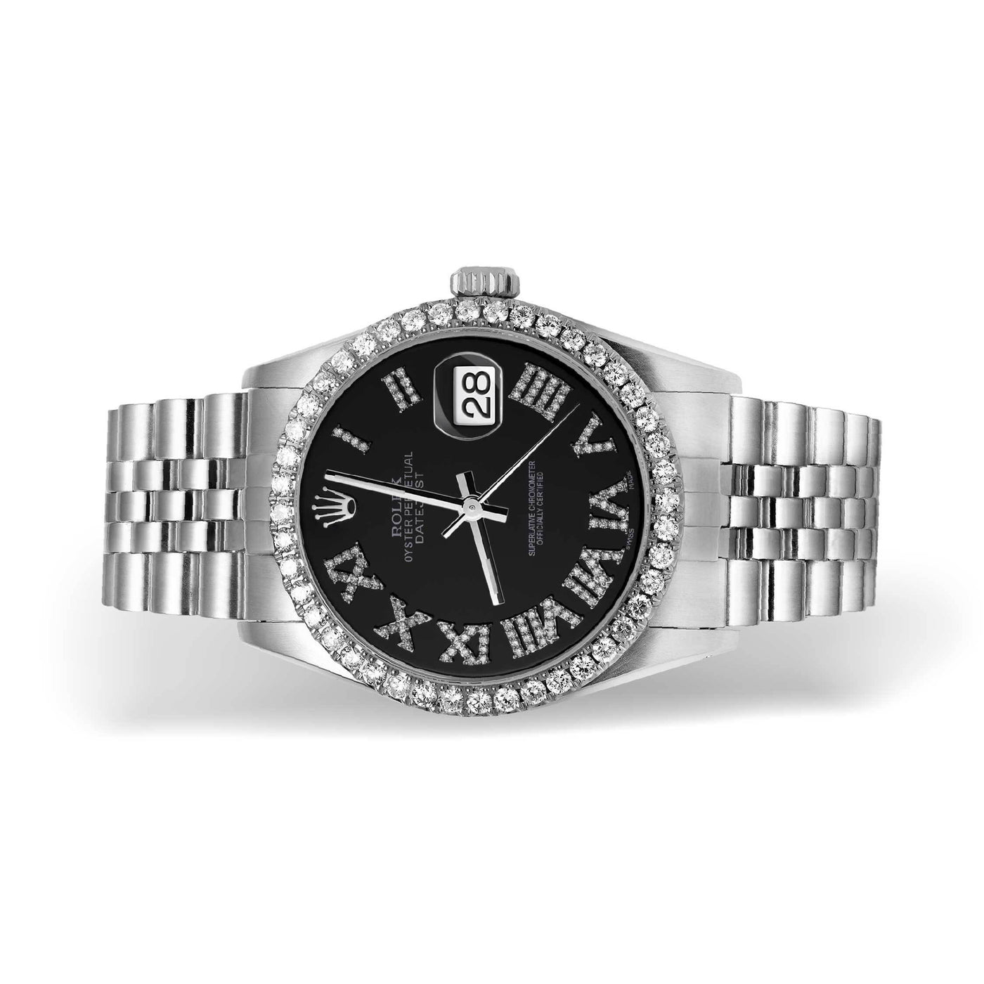 Rolex Datejust Diamond Bezel Watch 36mm Black Roman Dial | 1.25ct