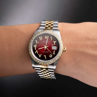 Rolex Datejust Diamond Bezel Watch 36mm Burgundy Red Arabic Dial | 2.15ct