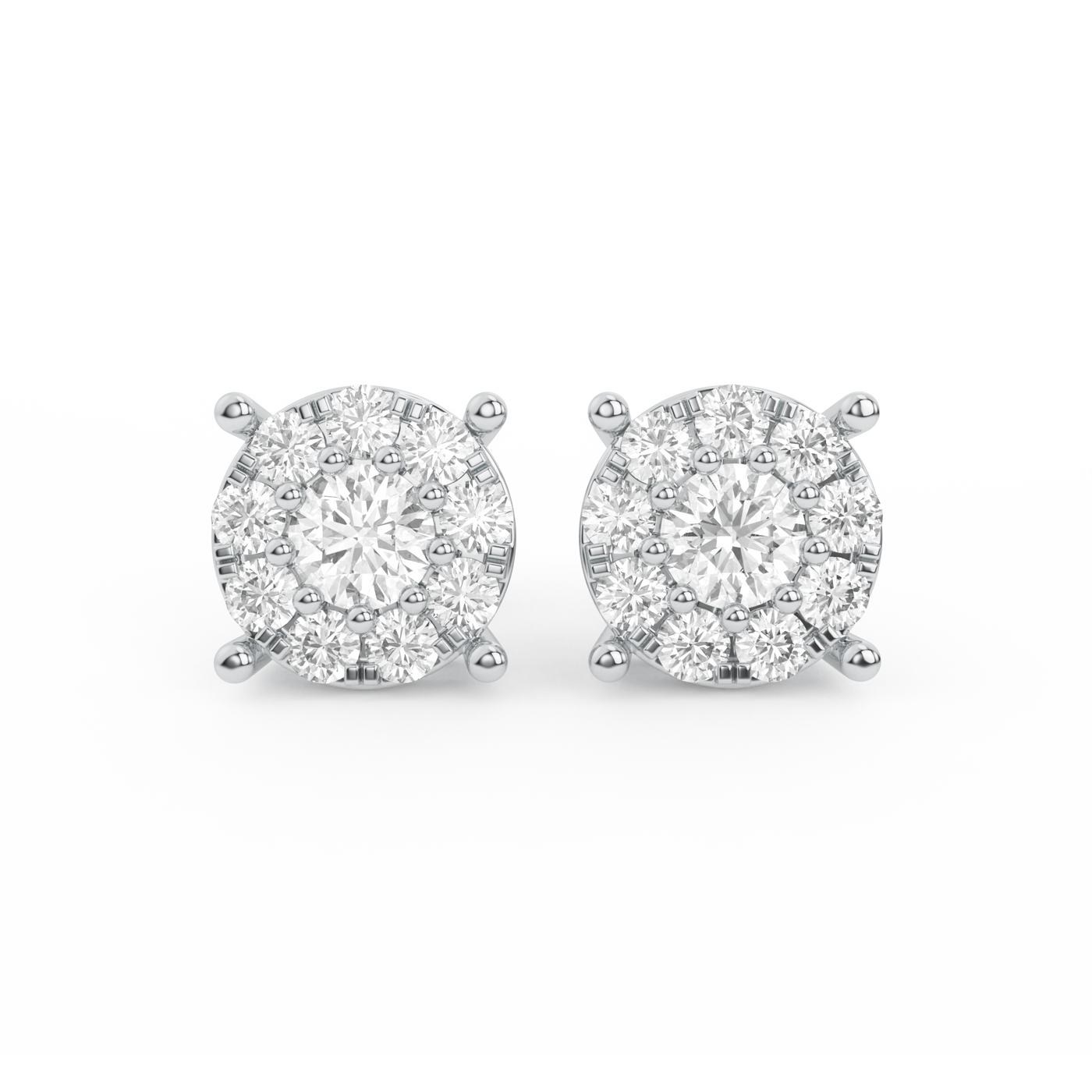 Round Cluster Diamond Stud Earrings 0.48ct 14K Gold