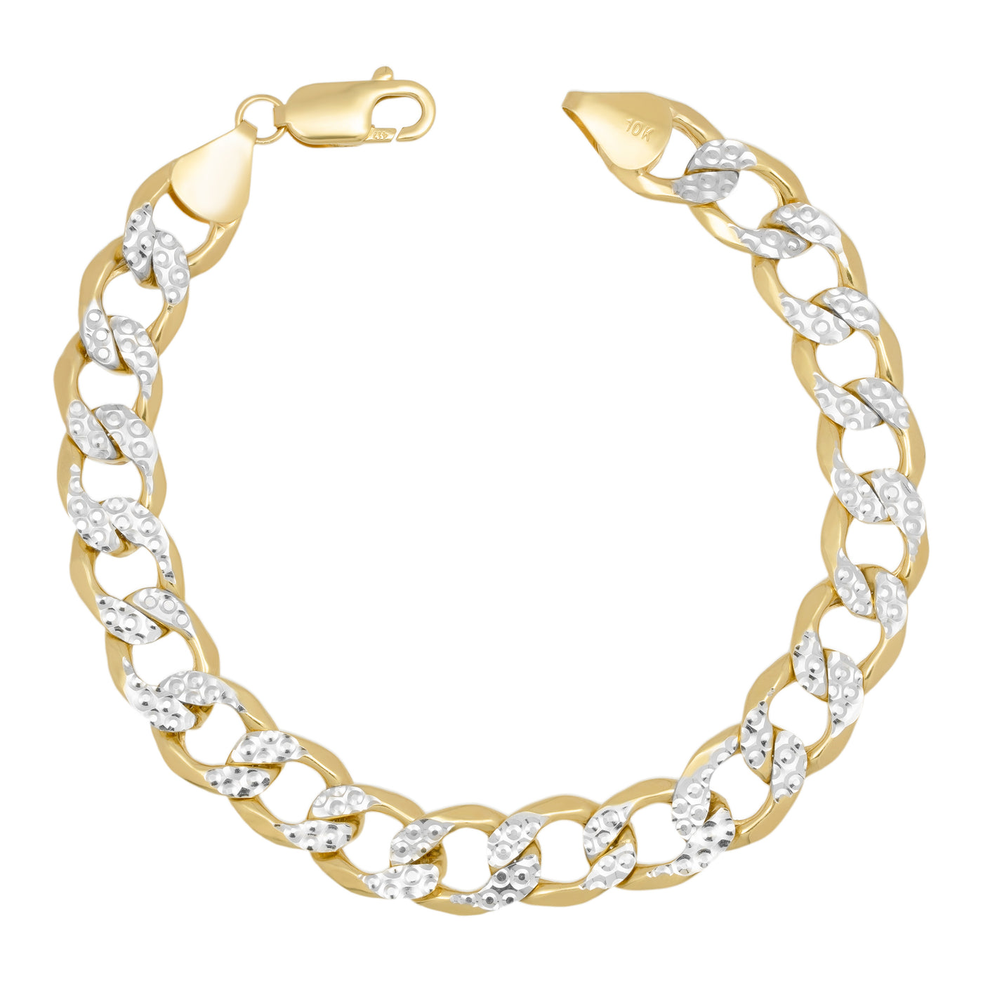 Women's Pave Miami Curb Link Bracelet 10K Yellow White Gold - Hollow