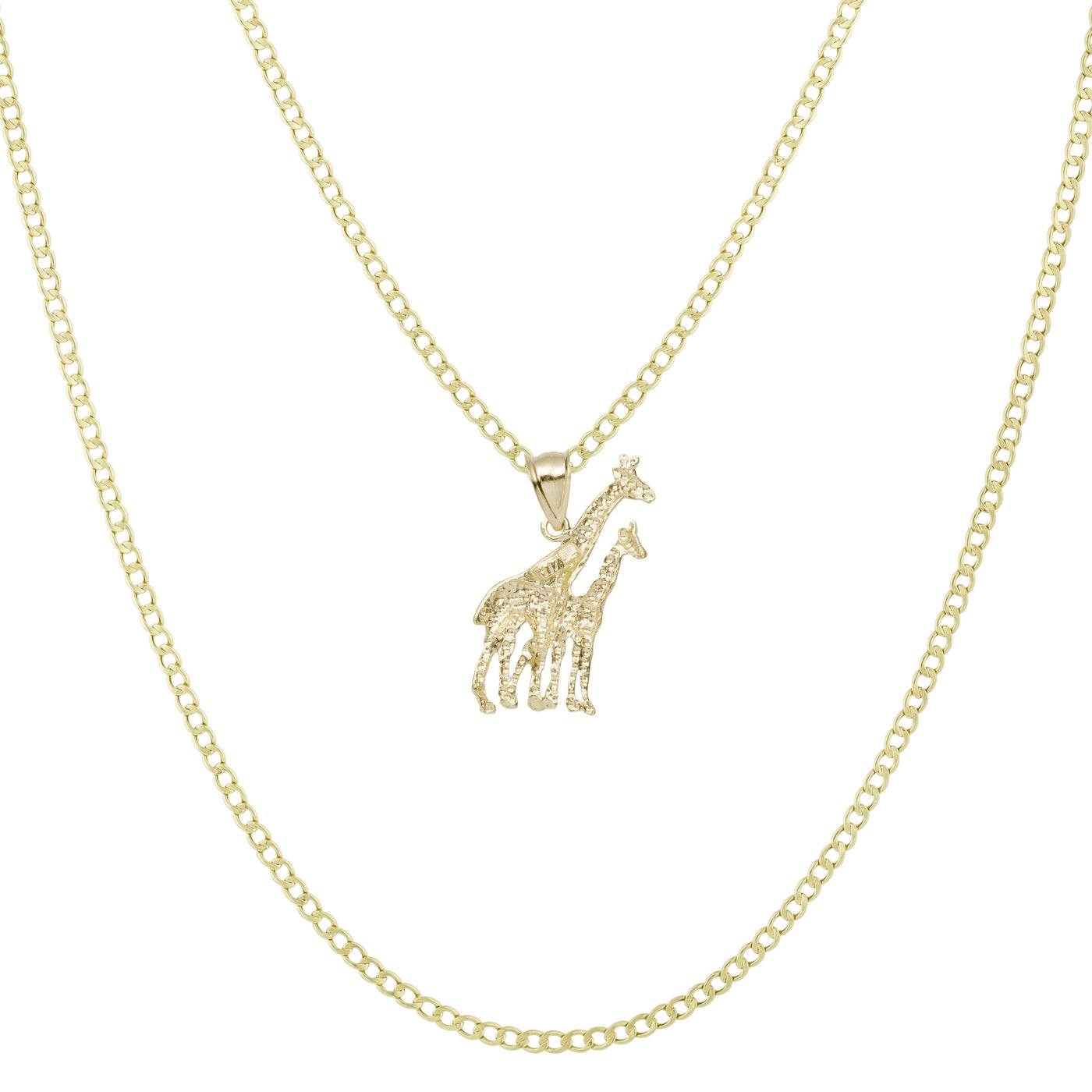 1 1/4" Diamond Cut Giraffe Pendant & Chain Necklace Set 10K Yellow Gold