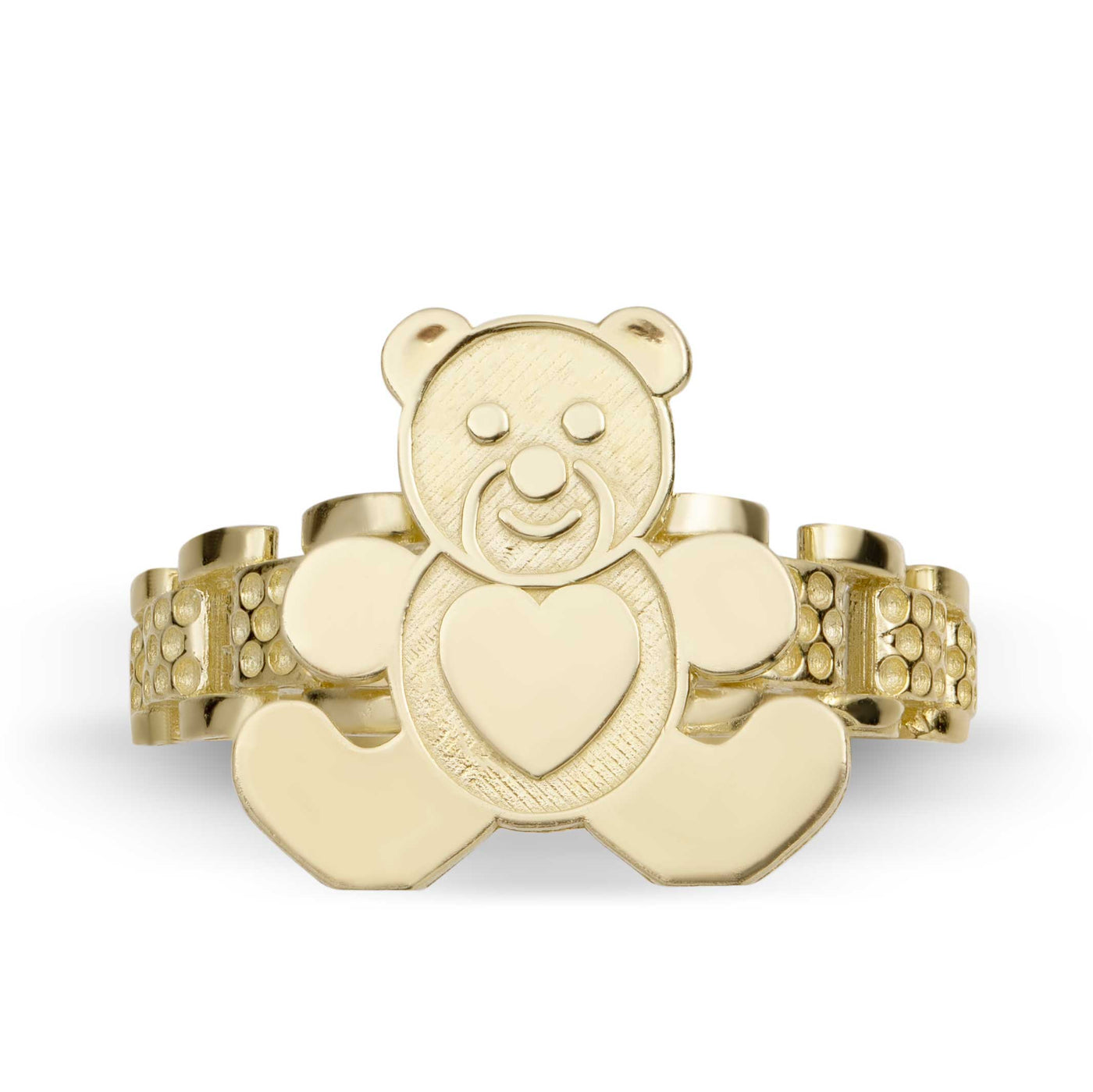 Railroad Design Teddy Bear Ring 10K Yellow Gold