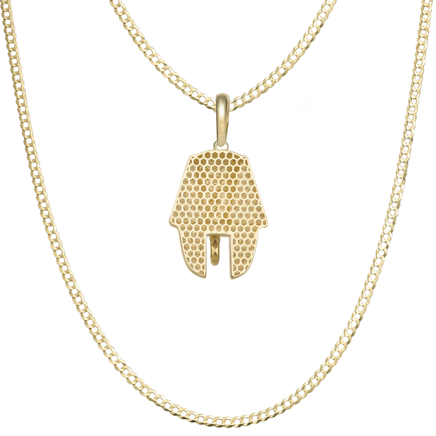1 3/4" CZ Pharaoh Egyptian King Pendant & Chain Necklace Set 10K Yellow Gold