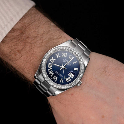 Rolex Datejust Diamond Bezel Watch 41mm Bright Blue Roman Dial | 3.15ct