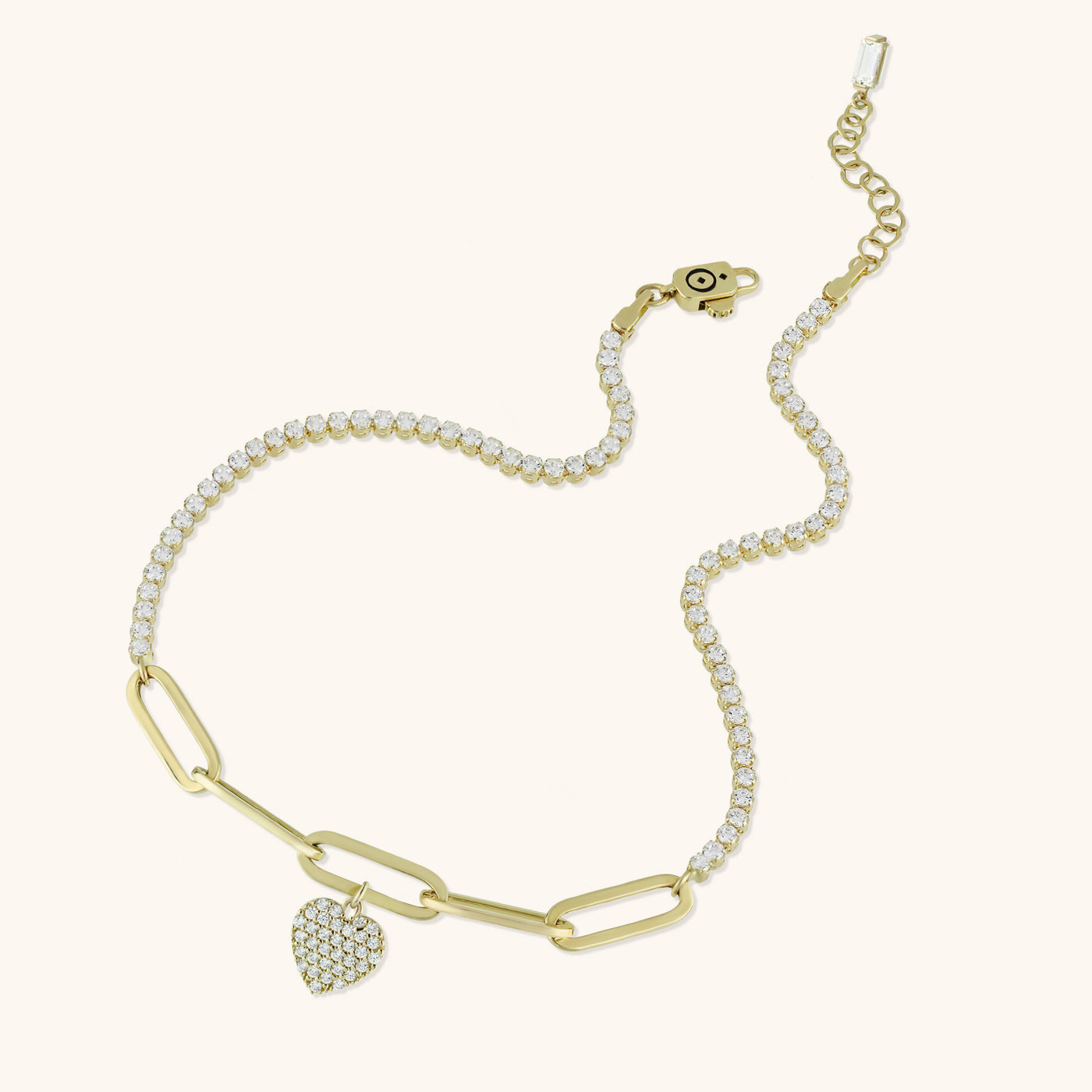 CZ Charm Paperclip Anklet 14K Yellow Gold