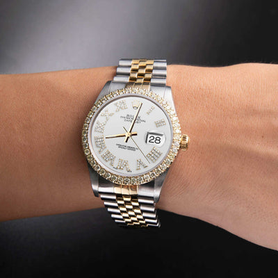 Rolex Datejust Diamond Bezel Watch 36mm White Roman Dial | 2.15ct