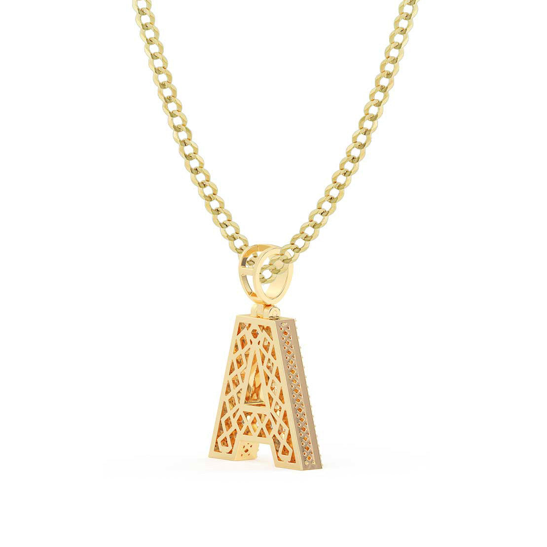 Baguette & Round Cut Diamond "A" Initial Pendant Necklace 0.65ct 14K Gold