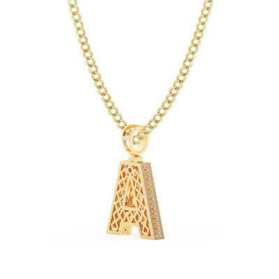 Baguette & Round Cut Diamond "A" Initial Pendant Necklace 0.65ct 14K Gold