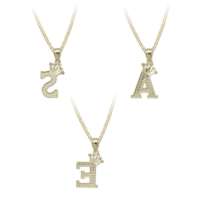 Women's CZ Crown Initial Letter Necklace 10K Yellow Gold