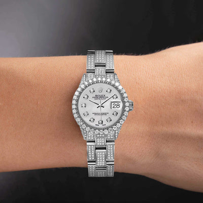 Women Rolex Datejust Diamond Bezel Watch 26mm Mother of Pearl Dial | 6.70ct