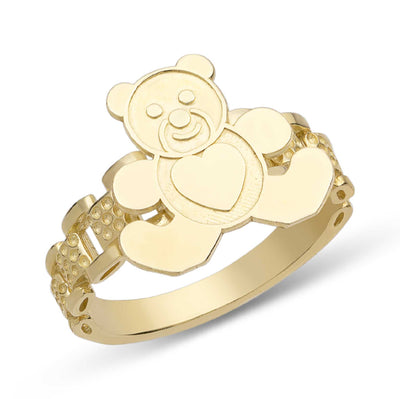Railroad Design Teddy Bear Ring 10K Yellow Gold