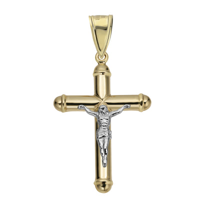 2 1/4" Jesus Crucifix Cross Tube Pendant 10K Yellow Gold