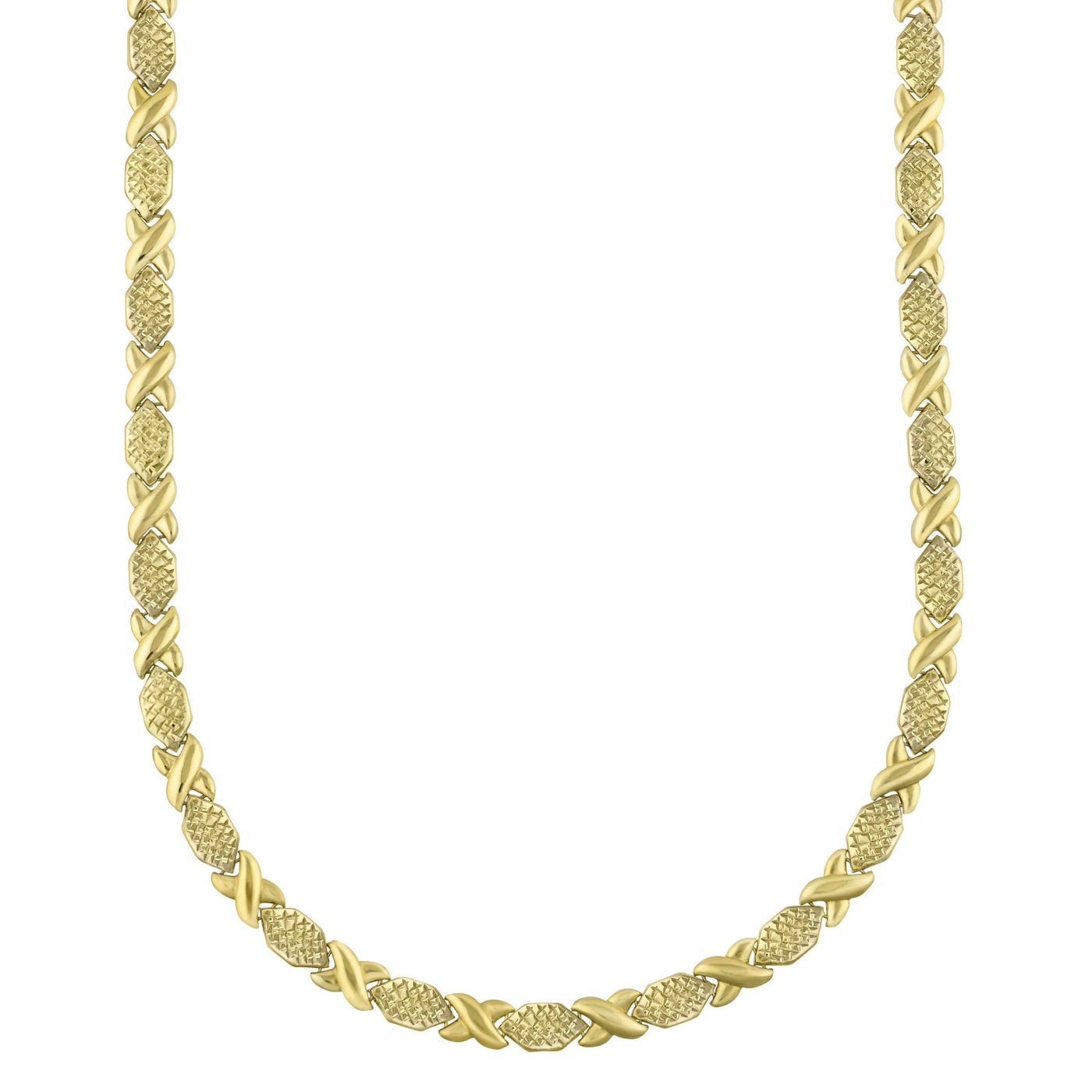 7mm Diamond Cut Hugs & Kisses Stampato Necklace 14K Yellow Gold