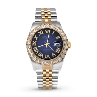 Rolex Datejust Diamond Bezel Watch 36mm Dark Blue Roman Numeral Dial | 2.25ct