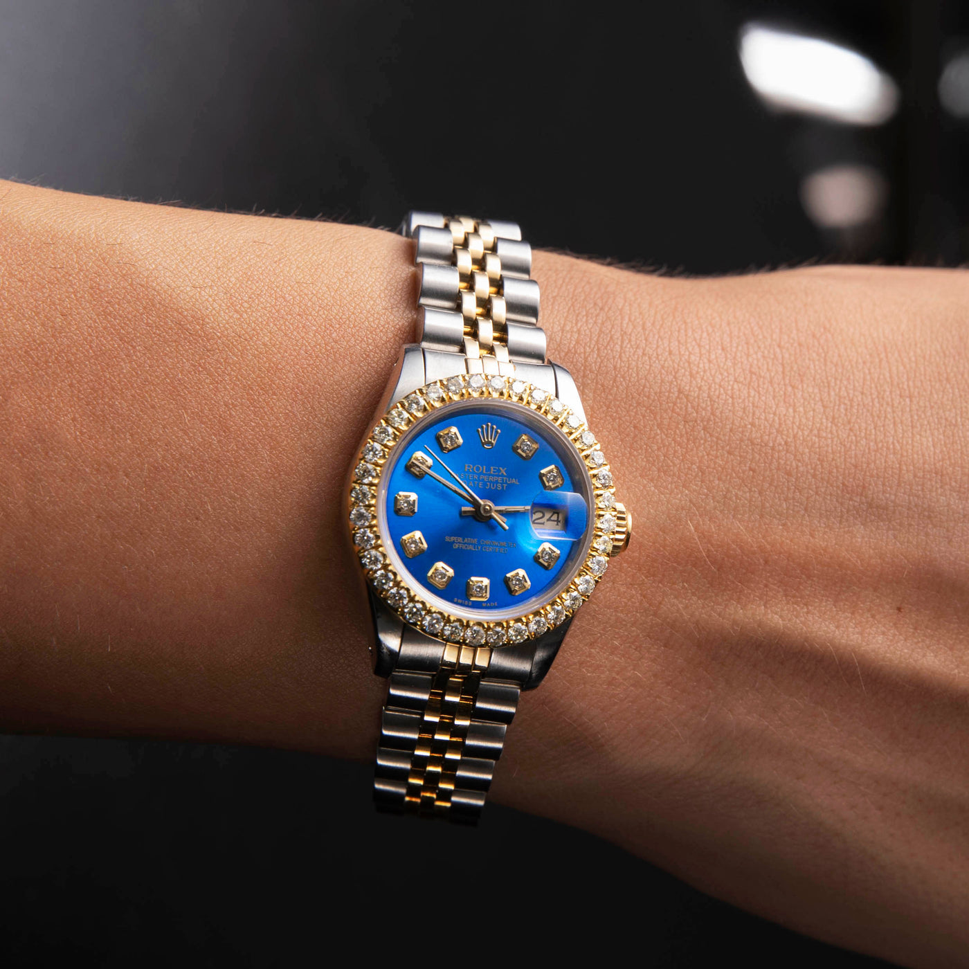 Women Rolex Datejust Diamond Bezel Watch 26mm Blue Dial | 1.25ct