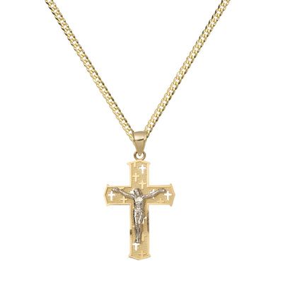 1 3/8" Cut-Out Crucifix Cross Jesus Necklace 10K Yellow White Gold