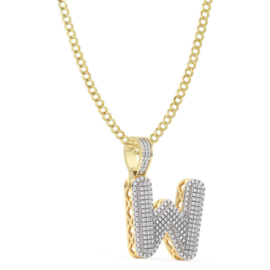 Women's Diamond "W" Initial Letter Necklace 0.42ct Solid 10K Yellow Gold
