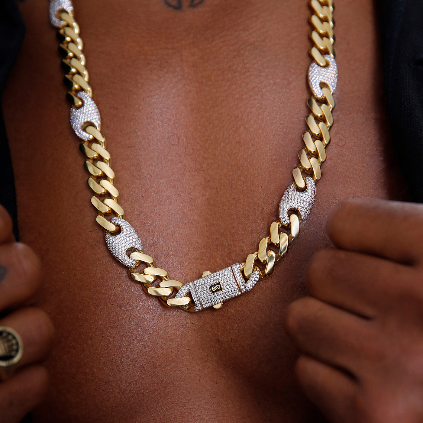 Men's Monaco Chain CZ Mariner Miami Cuban Link Necklace 10K Yellow Gold - Hollow