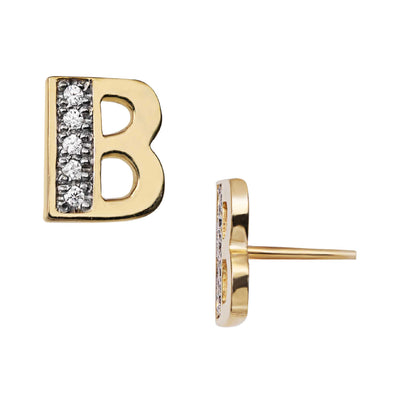 Women's Diamond Initial Name Plate Stud Earrings 14K Gold - Style 179