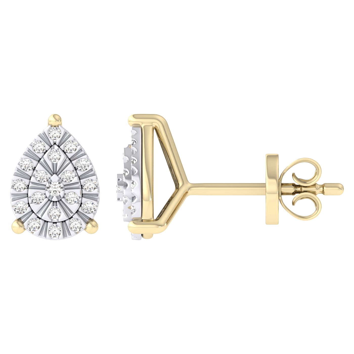 Men's Miracle Plate Pear Shaped Diamond Stud Earrings 0.10ct 14K Gold