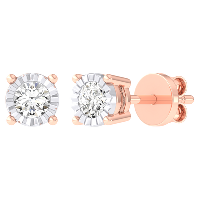 Women's Miracle Plate Solitaire Diamond Stud Earrings 14K Gold