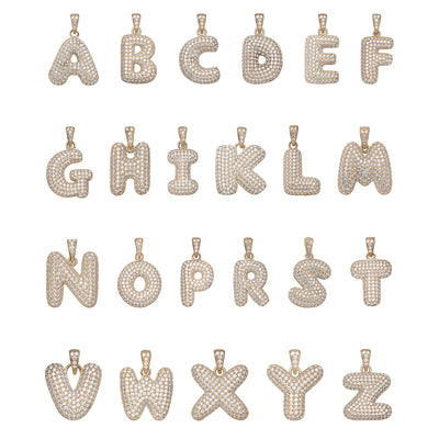 CZ Bubble Initial Letter Necklace 10K Yellow Gold