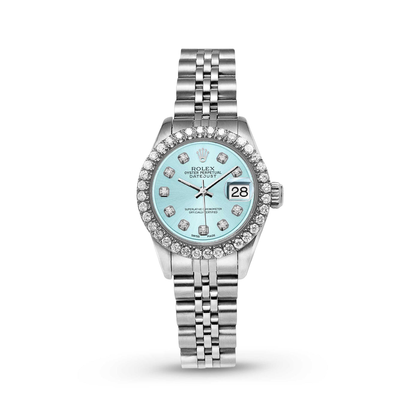 Women Rolex Datejust Diamond Bezel Watch 26mm Ice Blue Dial | 1.25ct