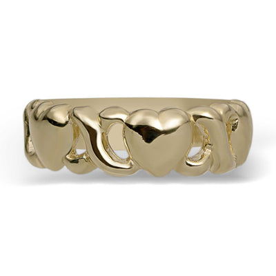 Hearts and Kisses Band Ring Solid 10K Yellow Gold