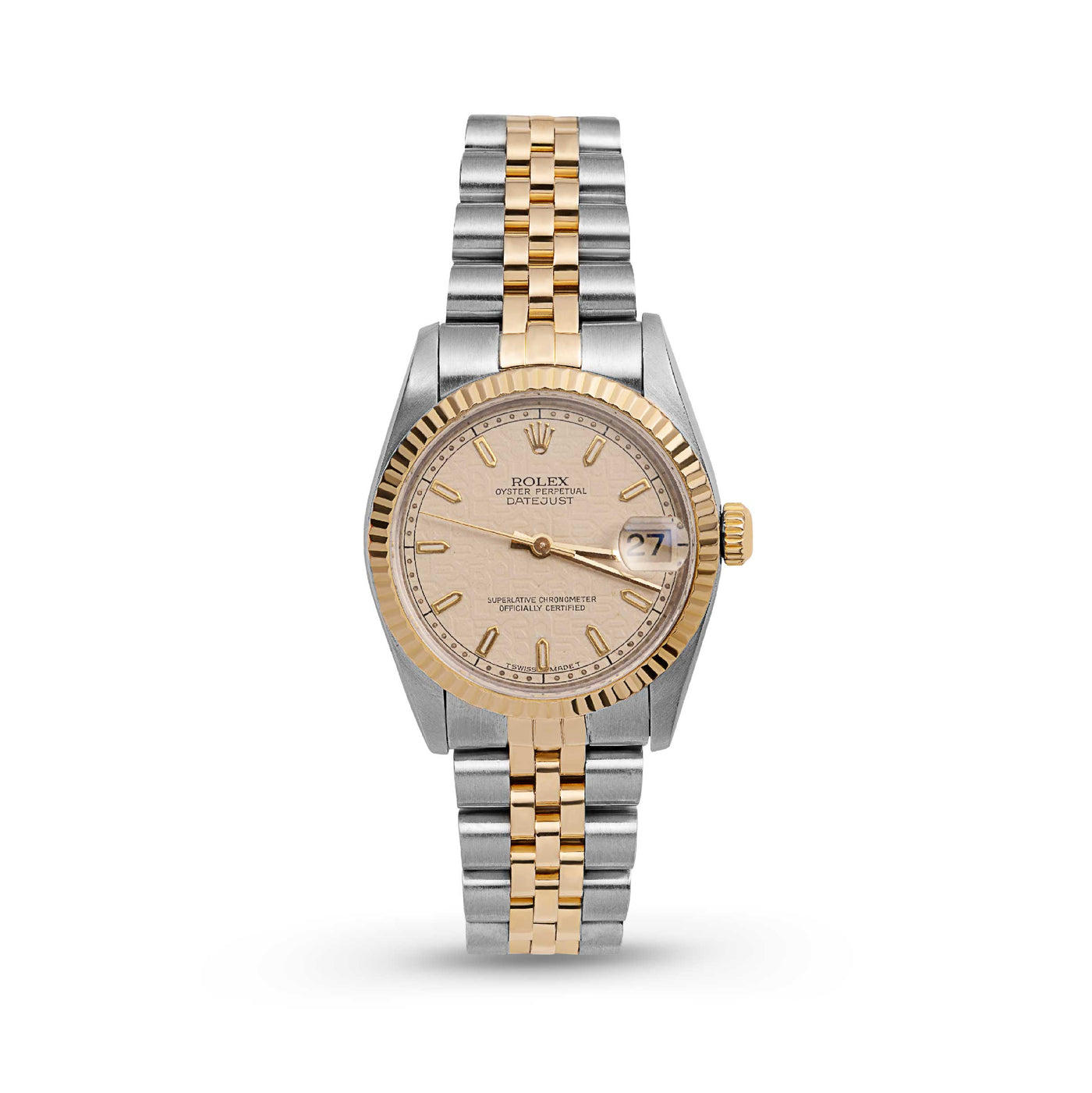 Rolex Datejust Fluted Bezel Watch 31mm Champagne Motif Dial