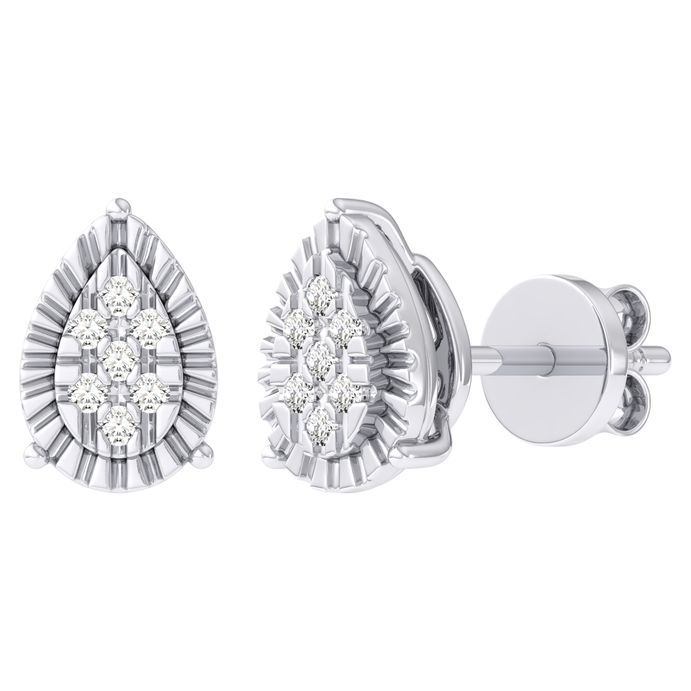 Women's Miracle Plate Pear Shape Diamond Stud Earrings 0.04ct 14K Gold