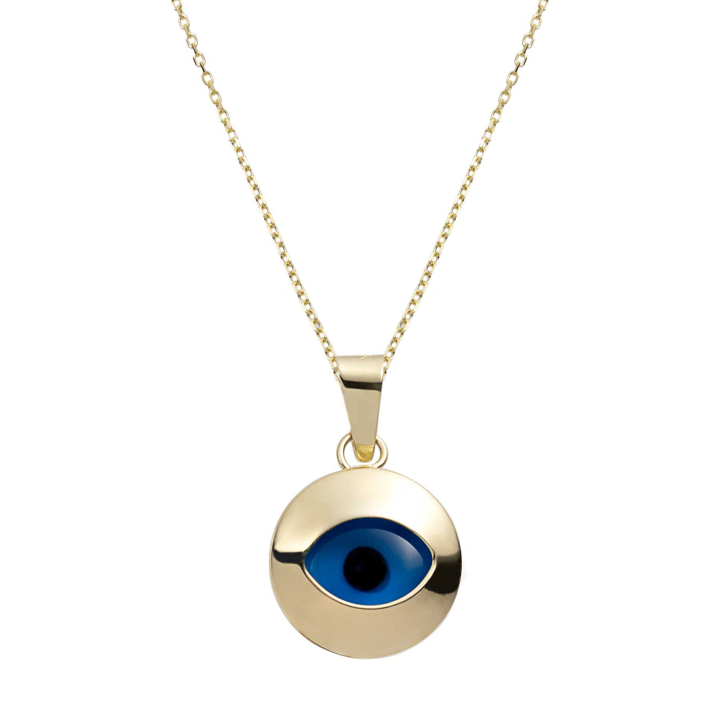 3/4" Evil Eye Pendant Necklace 14K Yellow Gold