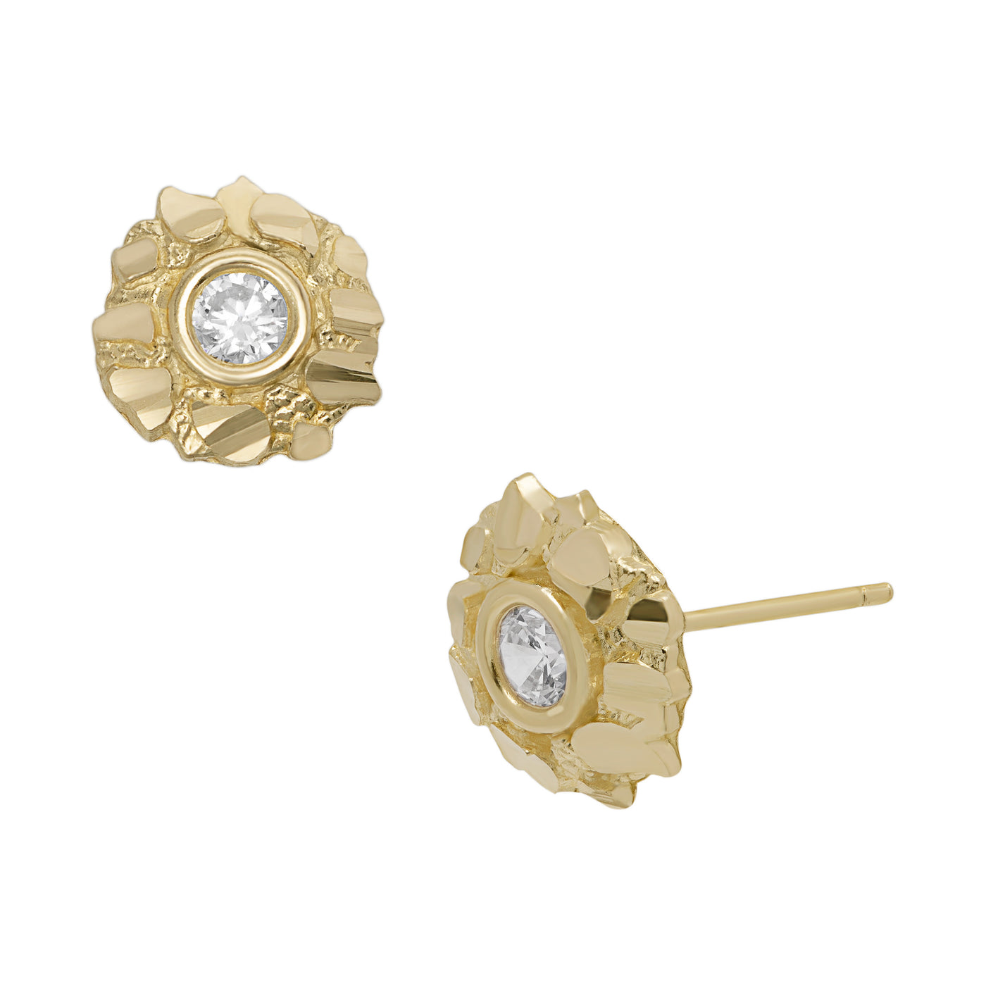 Women's Bezel CZ Nugget Stud Earrings 10K Yellow Gold