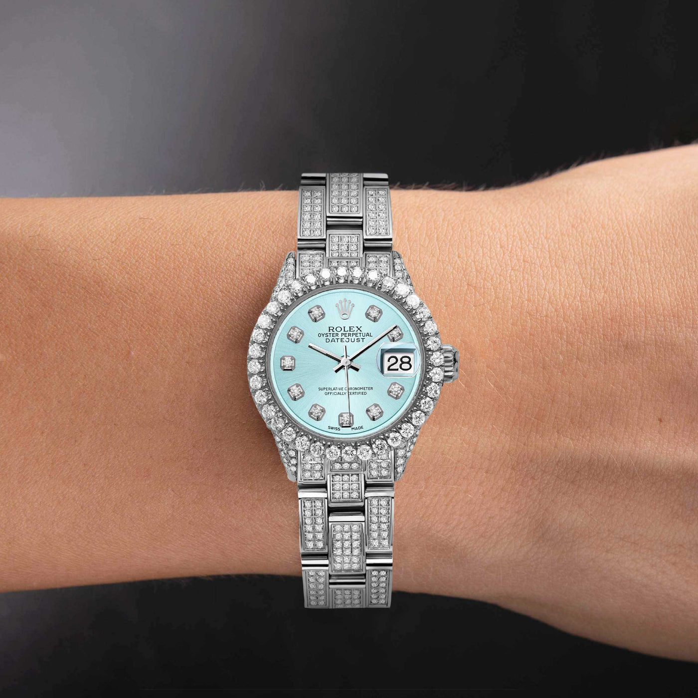 Women Rolex Datejust Diamond Bezel Watch 26mm Ice Blue Dial | 6.70ct