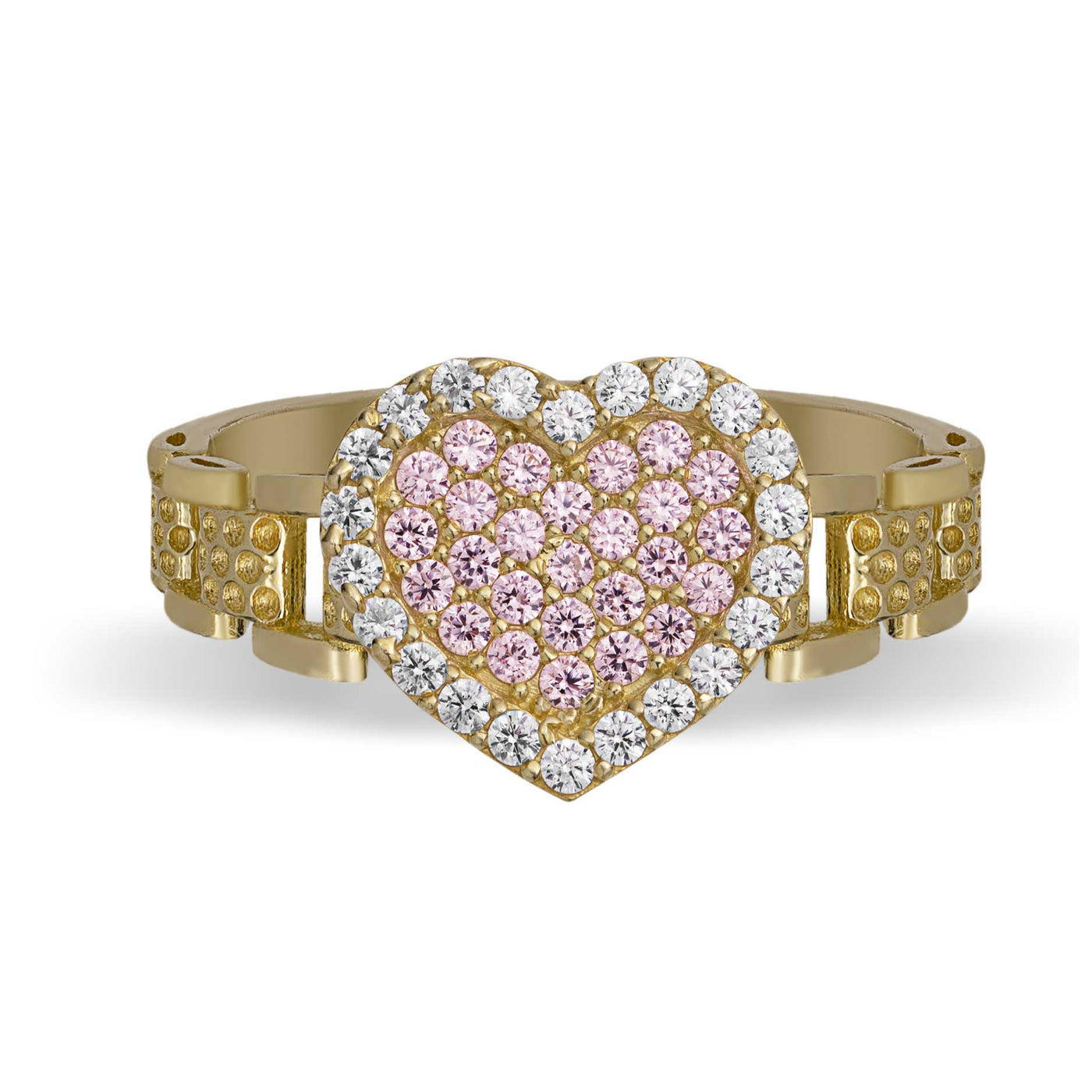 Women's Pink CZ Heart Ring 10K Yellow Gold